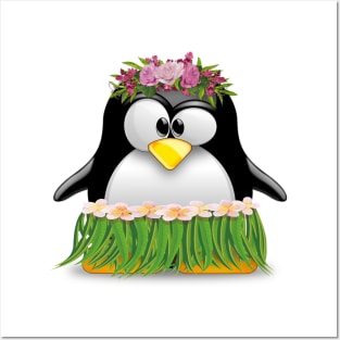 'Hawaiian Cartoon Penguin' Awesome Penguin Summer Gift Posters and Art